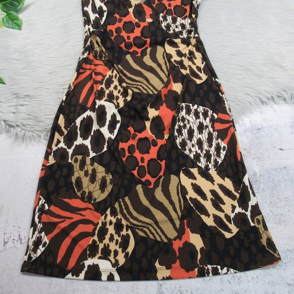 BCBG PARIS Faux-Wrap Surplice Sheath Dress Sleeveless Mixed Animal Print Size PM - Picture 6 of 11